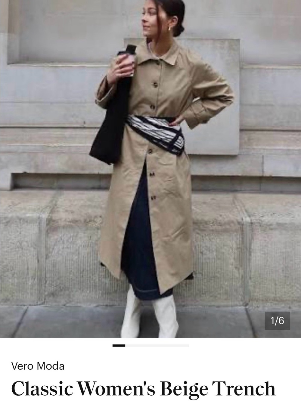 Vero Moda Long Beige Trench Coat with Button Front